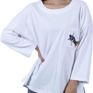 BRAND NEW Tunic Top Tee with Embroidered Pocket L